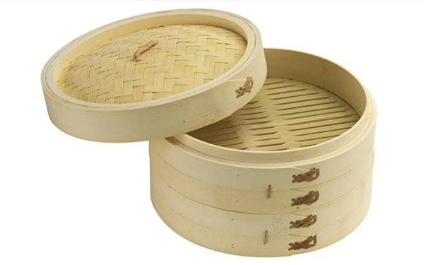 Stacked bamboo steamer baskets with lid